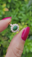 Load and play video in Gallery viewer, 1901: Antique: 18ct Gold Green Jade Seed Pearls Cluster Ring- Petite, Elegant, Cute
