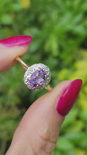 Load and play video in Gallery viewer, 1668: Vintage: 9ct Gold Lilac Amethyst Diamonds Cluster Ring- petite, sparkling, a fine example
