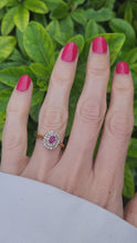 Load and play video in Gallery viewer, 0036:  Vintage: Rare -22ct Gold Ruby Diamonds Halo Cluster Ring- Superb quality
