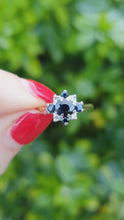 Cargar y reproducir el video en el visor de la galería, 7024:  Vintage: 18ct Gold French Blue Sapphires Brilliant Cut Diamonds Cluster Ring- elegant sophistication
