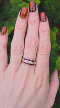 Load and play video in Gallery viewer, 2525: Vintage 9cr Gold 16 Rubies 21 Diamonds Tiered Dress Ring
