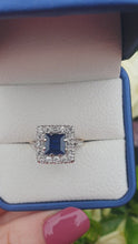 Load and play video in Gallery viewer, 7205: Antique Art-deco 18ct Gold Blues Sapphire Diamonds Square Set Cocktail Ring- Exquisite
