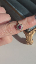 Load and play video in Gallery viewer, 2978: Vintage 18ct Goad Ruby &amp; Diamonds Daisy Flower Head Ring
