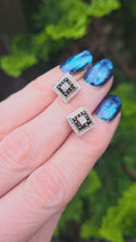 Load and play video in Gallery viewer, 1689 Vintage: 9ct Gold Blue Sapphires Princess Cut Diamonds Stud Earrings
