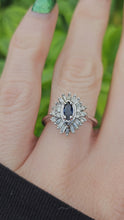 Load and play video in Gallery viewer, 0527: Vintage: 9ct White Gold Cornflower Blue Sapphire Diamonds (0.45ct) Cluster Ring
