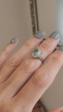 Load and play video in Gallery viewer, 1799: Vintage: Platinum Emerald Diamonds Flower Cluster Ring- something very special.
