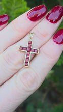 Load and play video in Gallery viewer, 2812: Vintage 9ct Gold Garnets Cross Pendant
