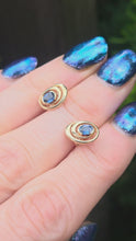 Load and play video in Gallery viewer, 2251 Vintage: 9ct Gold Blue Sapphires Openwork Stud Earrings
