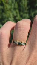 Load and play video in Gallery viewer, 1883: Vintage; 18ct Gold Tsavorite Green Garnets Natural Diamond Stacker/Half- Eternity Ring- From 1969
