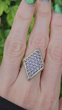 Load and play video in Gallery viewer, 0542: Vintage: 9ct Gold Tanzanites Diamonds Geometric Set Statement Ring-&nbsp;
