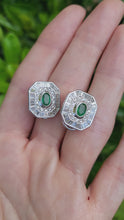 Load and play video in Gallery viewer, 8279: Vintage: Thrilling 18ct White Gold Art Deco Style Emeralds Diamonds EarringsA
