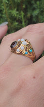 Cargar y reproducir el video en el visor de la galería, 1472: Antique: 22ct Gold Mult-Gem &quot;Bombe&quot; Ring- Moonstones, Turquoise, Ruby- Wonderful
