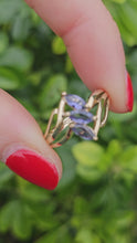 Load and play video in Gallery viewer, 1265: Vintage: 9ct Gold Marquise Cut Blue Iolites Cocktail Ring- captivating design
