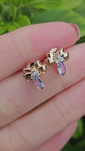 Load and play video in Gallery viewer, 0929: Vintage 9ct Gold &quot;Bow Tie&quot; Tanzanite Diamond Stud Earrings- delightful ear candy
