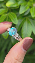 Load and play video in Gallery viewer, 2060: Vintage; 9ct White Gold London Blue Topaz Diamonds Dress Ring
