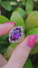 Load and play video in Gallery viewer, 0763: Vintage &amp; Rare: 18ct Gold Corundum Alexandrite 10 Diamonds Cocktail Ring- statement weight
