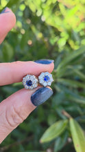 Load and play video in Gallery viewer, 2360:   Vintage 18ct Gold Cornflower Blue Sapphire Diamonds {1.2ct} Stud Earrings- Divine
