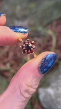 Load and play video in Gallery viewer, 0118 Vintage: 9ct Gold 9 Garnets Daisy Flower Head Ring- From 1975
