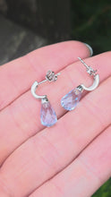 Load and play video in Gallery viewer, 3020: Vintage: 9ct White Gold Blue Topaz Diamonds Drop Stud Earrings
