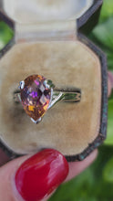 Load and play video in Gallery viewer, A7665: Vintage: 9ct White Gold Large Pear Cut Mystic Topaz Solitaire- wonderful array of colours
