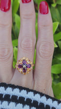 Cargar y reproducir el video en el visor de la galería, 7767: Vintage Fabulous 9ct Gold Almandine Garnets Amarillo Citrines Cocktail Ring- beautiful colour combination
