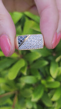 Load and play video in Gallery viewer, 7579: Vintage: heavy 9ct Gold Black White Diamonds Signet Ring- sparkling statement
