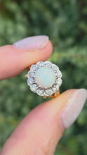 Load and play video in Gallery viewer, 18ct Gold Vivid White Opal 12 Natural Diamonds Halo Ring- From 1975
