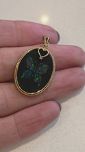 Load and play video in Gallery viewer, 2528 Vintage: 18ct Gold  Onyx Diamond Inlaid Butterfly Pendant- From 1978
