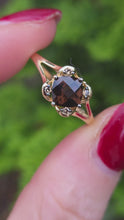 Load and play video in Gallery viewer, 2721: 14ct Gold Cognac Quartz Natural Chocolate Diamonds Ring
