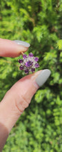 Load and play video in Gallery viewer, 1548: Vintage: 9ct Gold Amethysts Diamonds Flowerhead Cluster Ring- delightful
