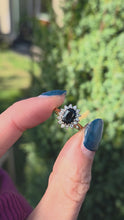 Load and play video in Gallery viewer, 6216 Vintage; 18ct Gold French Blue Sapphire 14 Diamonds Cluster Ring
