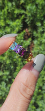 Load and play video in Gallery viewer, 1771: Vintage: 9ct Gold Mixed Gemstones Half-Eternity Ring- lovely colour combination
