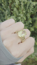Load and play video in Gallery viewer, 6243 Vintage: 9ct Gold Large Oval Faceted Cut Peridot Solitaire Ring
