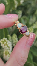 Cargar y reproducir el video en el visor de la galería, 6073: Vintage &amp; Old 18ct Gold  Purple Amethyst Opals Dress Ring- lovely combination
