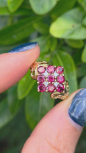 Cargar y reproducir el video en el visor de la galería, 1845: Vintage; 9ct Gold 9 Red Garnets 4 Natural Diamonds Geometric Set Dress Ring
