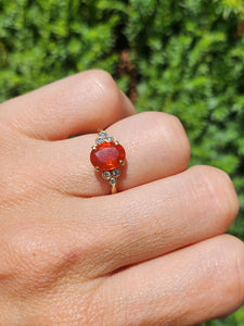 1471: Vintage: 18ct Gold Lively Fire Opal 6 Diamonds Dress; Ring- simply gorgeous