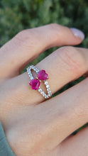 Load image into Gallery viewer, Vintage:  9ct Gold Rubies Glacier Topaz Love Hearts Ring
