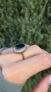 Vintage: 9ct Gold Australian Blue Sapphire 24 Natural Diamonds Diana Cluster Ring