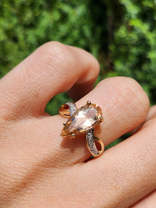 1973: Vintage : 9ct Gold Pink Morganite Diamonds Cocktail Ring- Divine