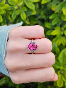 0644: Vintage: 9ct Gold Pink & Glacier Topaz Cluster Ring- beautifully paired