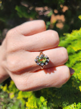 Load image into Gallery viewer, 1374: Vintage: 9ct Gold Peridot Diamonds Flowerhead Ring- from 1976
