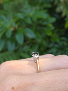 2071: Vintage; 18ct Gold French Blue Sapphire Diamonds (0.3ct) Three Stone Ring- From 1984