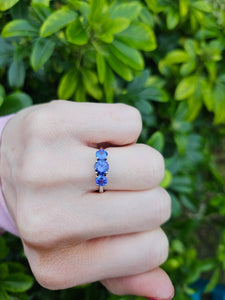 8330: Vintage: Platinum Violet Blue Tanzanites Diamonds Half-Eternity/Stacker Ring