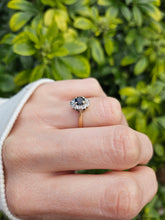 Load image into Gallery viewer, 1129: Vintage: 9ct Gold French Blue Sapphire Diamonds Daisy Cluster Ring- petite, sparkling
