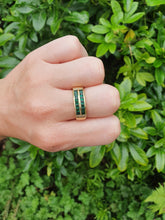 Load image into Gallery viewer, A5648: Vintage:18ct Gold Emeralds (1.25ct)  Diamonds Band- Old &amp; Heavy, Statement
