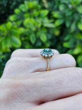 Load image into Gallery viewer, 0571: Vintage: 18ct Gold Emeralds Diamonds Flower Head Ring- simply gorgeous
