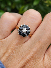 Cargar imagen en el visor de la galería, 1966: Vintage; 18ct Gold Australian Blue Sapphires Natural Diamonds Flower Head Ring- voluptuous style
