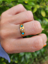 Cargar imagen en el visor de la galería, 2105: Antique: 18ct Gold Turquoise Seed Pearl Dress/Stacker Ring- From 1891 - Yes really
