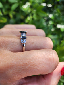 A8005: Vintage: 18ct White Gold Marquise Cut Blue Sapphires 16 Diamonds Dress/Stacker Ring- lovely symmetry