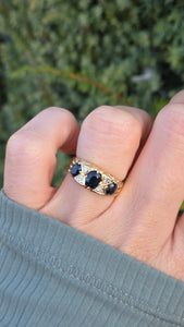 Vintage: 18ct Gold Australian Blue Sapphires Diamonds Statement Ring-From 1972